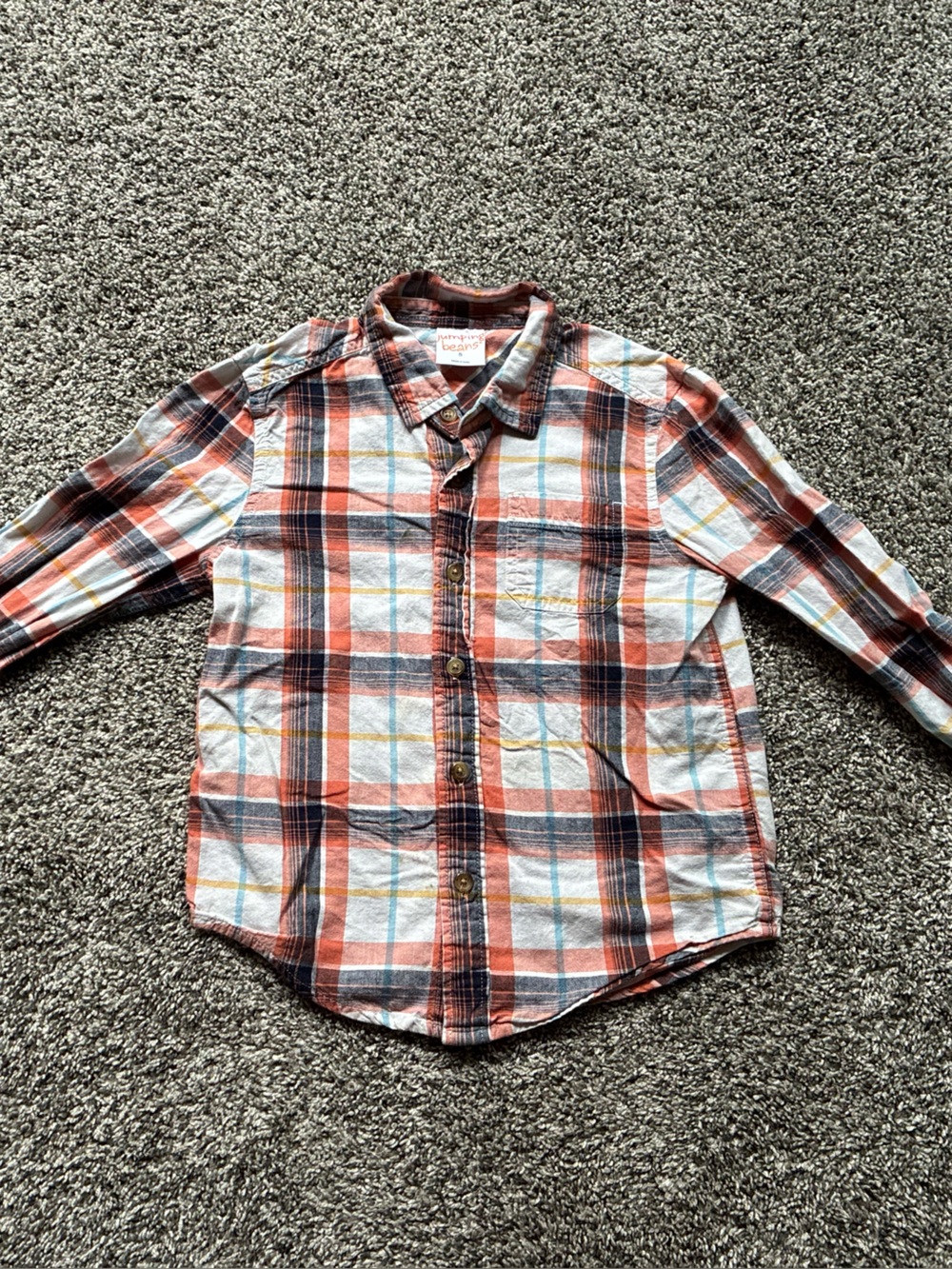 Jumping Beans Boy’s Orange, Black and White Plaid Button Down Shirt, Size 5